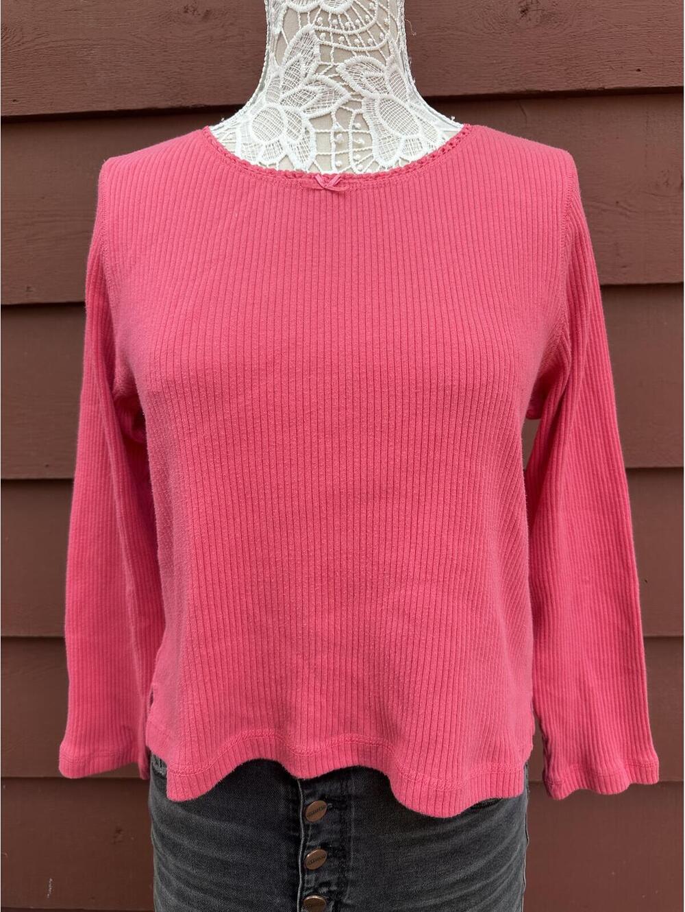 Carolyn Taylor Pink Ribbed Long Sleeve‎ Top Casual Minimalist Cozy Knit